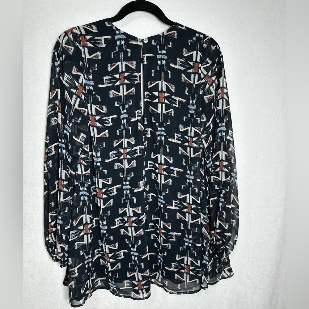Show Me Your Mumu Black Geometric Tribal Print V-Neck‎ Long Sleeve Mini Dress M - Picture 4 of 9